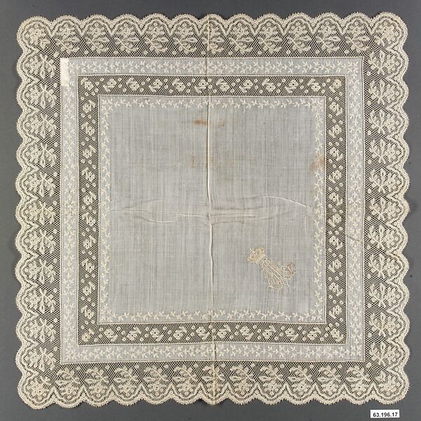 Handkerchief, Bobbin lace, Valenciennes, whitework, linen, French 