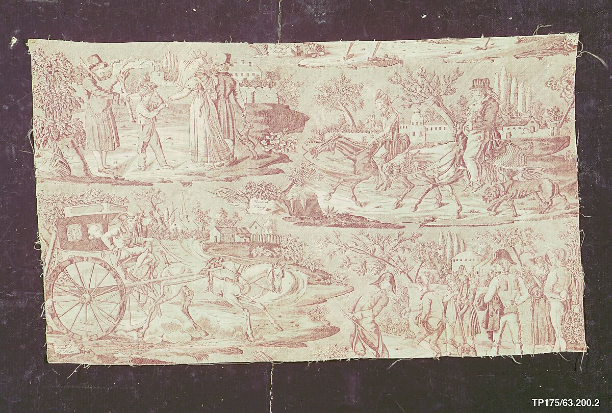 "La Route de Poissy" with other scenes, Ferdinand Favre et Cie (1818–1866), Cotton, French, Nantes 