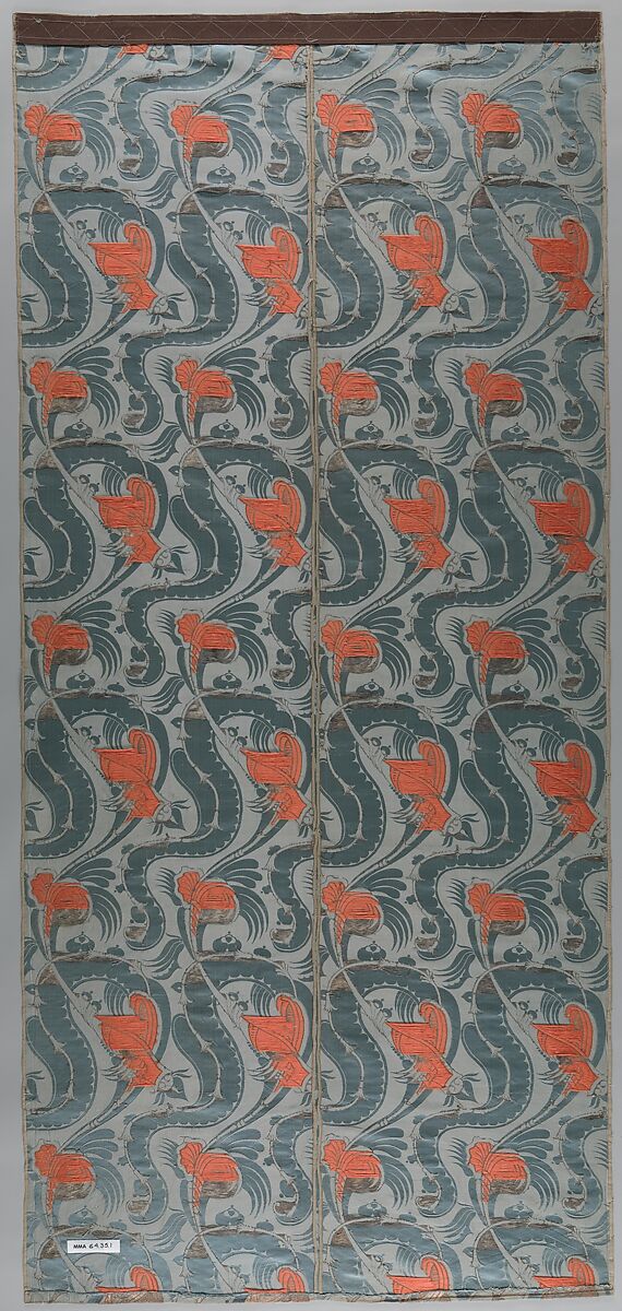 Length of bizarre silk, Silk satin, brocaded, silk and metal-wrapped thread, French or Italian