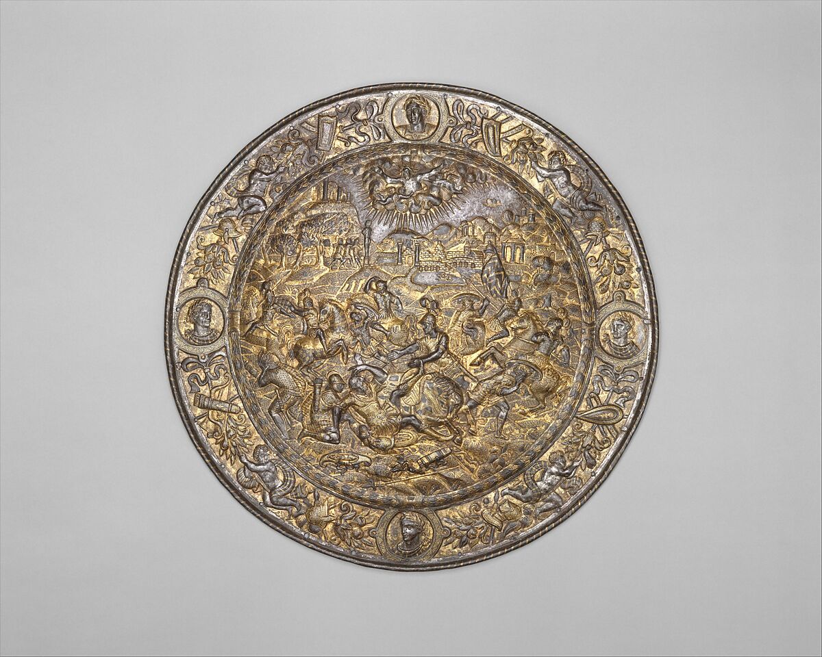 Parade Shield Depicting the Conversion of Saint Paul, Steel, gold, silver, Italian, Milan 