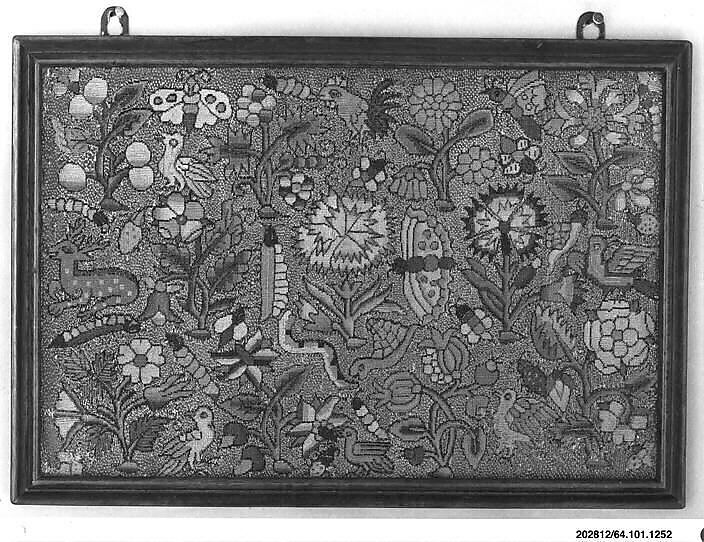 Cushion cover, Silk and metal thread on canvas, British