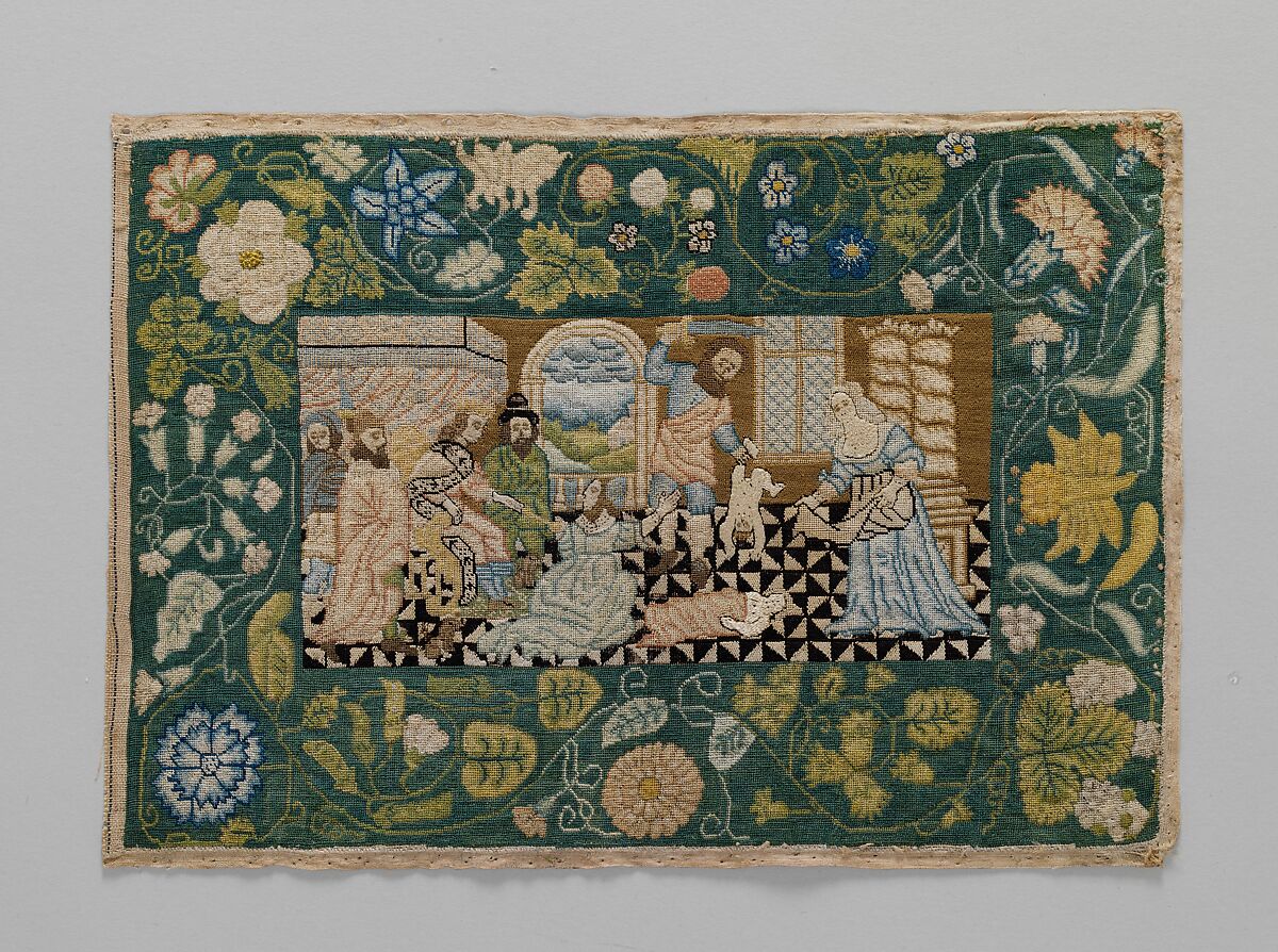 Judgement of Solomon, Canvas worked with silk thread; tent, knot, split, and steel stitches, British 