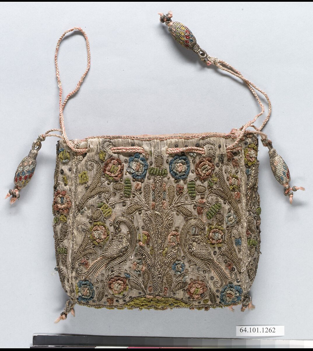 Purse, Silk and metal thread on canvas, British 