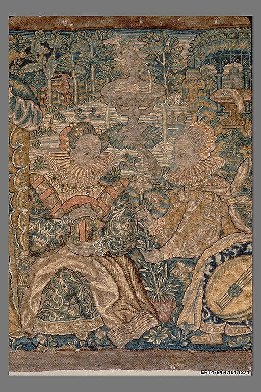 Valance, Canvas worked with wool and silk thread; tent and satin stitches, probably British