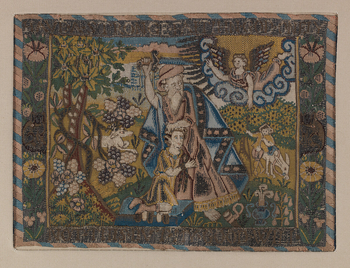 The Sacrifice of Isaac, Attributed to the weaving workshop funded by William Sheldon (Barcheston, Warwickshire and Bordesley, Worcestershire), Silk, wool, silver-thread (27-29 warps per inch, 12 per cm.), British, probably Barcheston or Bordesley 