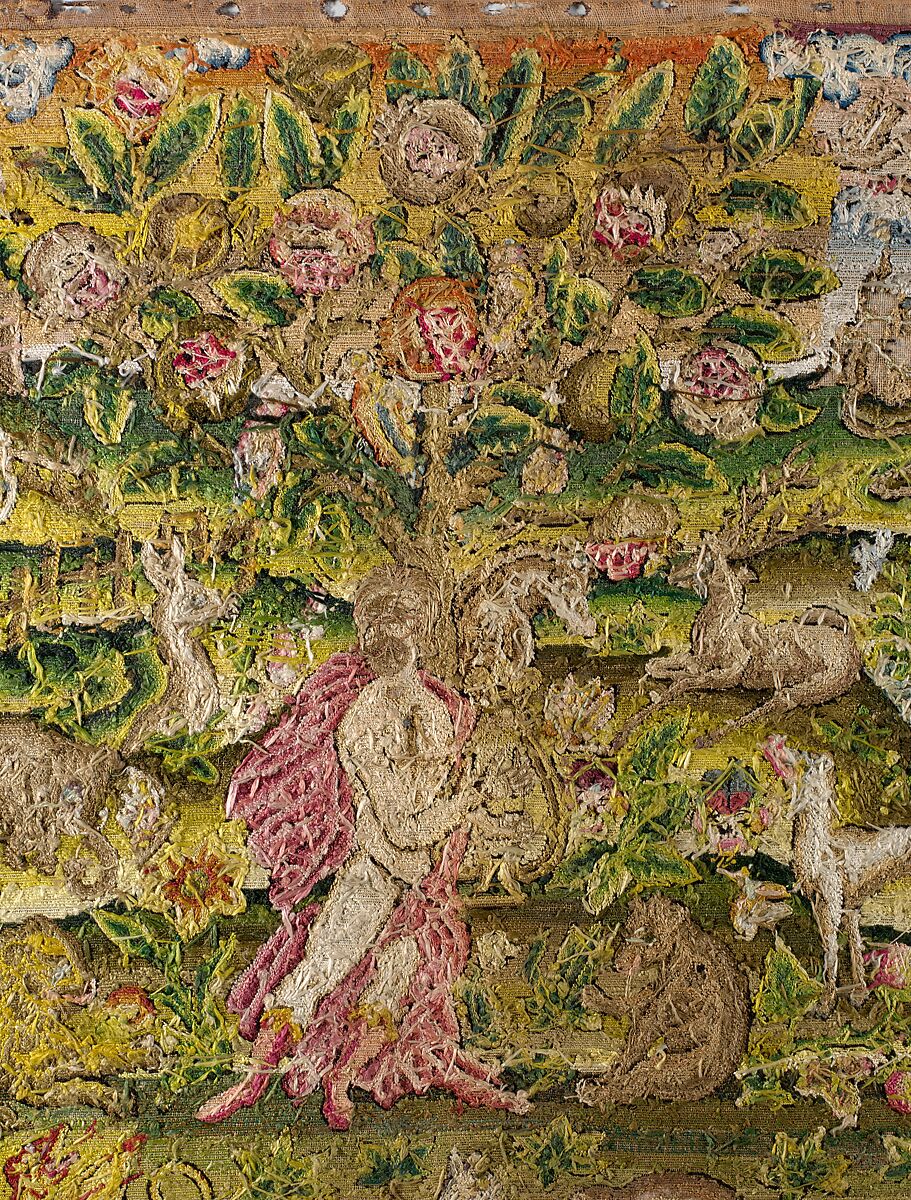 Orpheus Charming the Animals, Canvas worked with silk thread; tent, stem, split, knot, long-and-short, and couching stitches, British