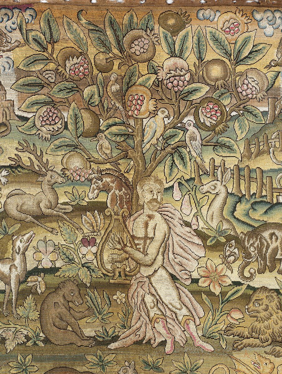Orpheus Charming the Animals, Canvas worked with silk thread; tent, stem, split, knot, long-and-short, and couching stitches, British