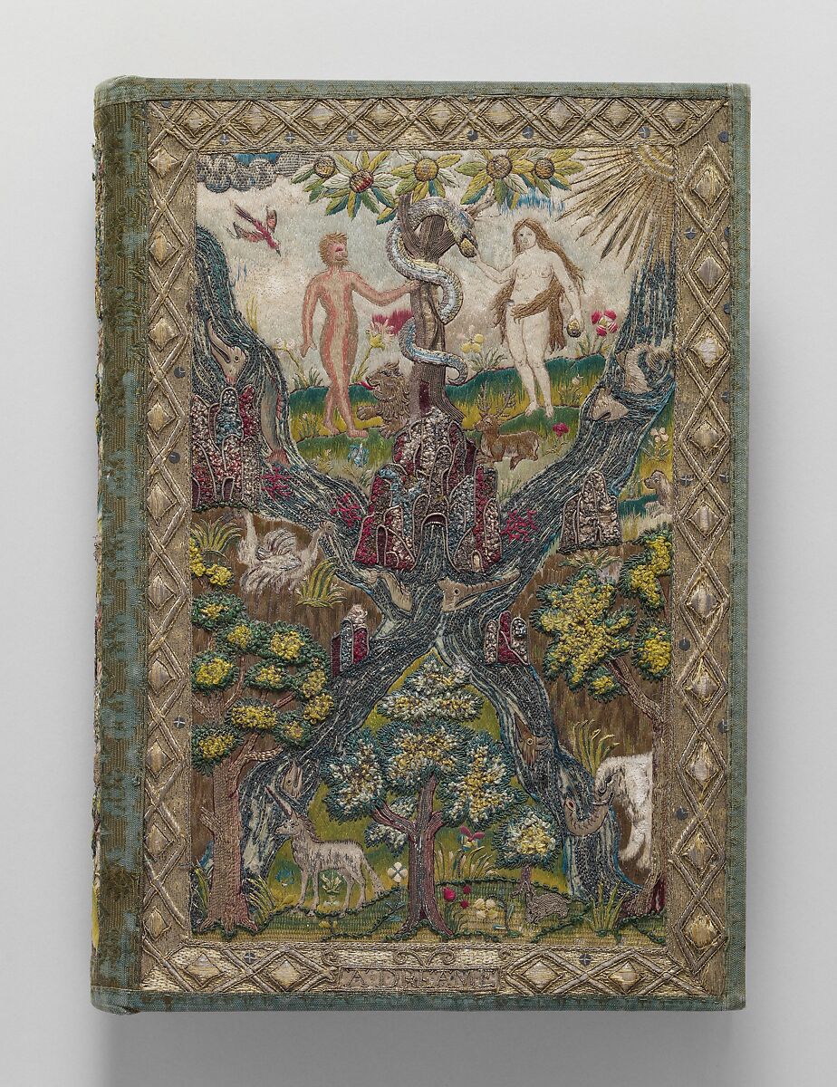 Bible and Book of Common Prayer, Printed by Robert Barker  , London, 1607, Satin worked with silk and metal thread, spangles; long-and-short, split, satin, couching, brick, and knot stitches, British