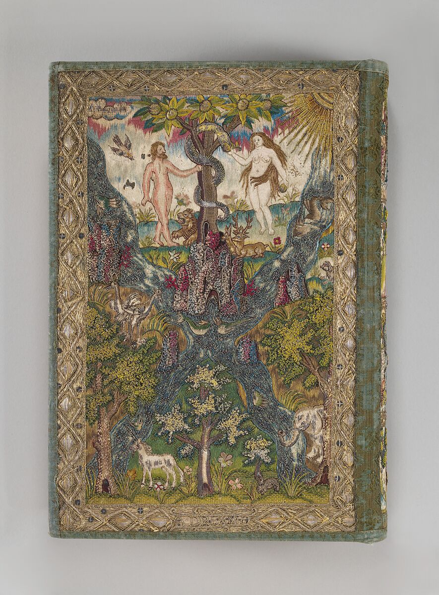 Bible and Book of Common Prayer, Printed by Robert Barker  , London, 1607, Satin worked with silk and metal thread, spangles; long-and-short, split, satin, couching, brick, and knot stitches, British