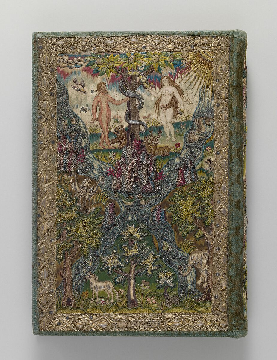 Bible and Book of Common Prayer, Printed by Robert Barker  , London, 1607, Satin worked with silk and metal thread, spangles; long-and-short, split, satin, couching, brick, and knot stitches, British