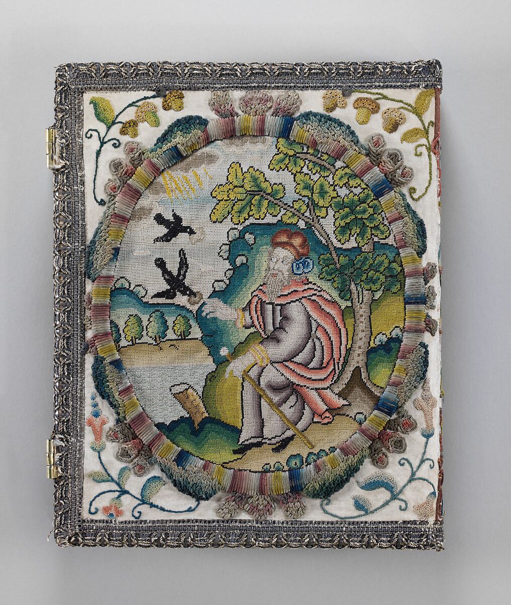 The Bible, The Book of Psalms, The Holy Bible printed by the Company of Stationers  , London, 1649, Satin worked with silk and metal thread, spangles; knot, tent, and couching stitches; silver metal thread edging, British