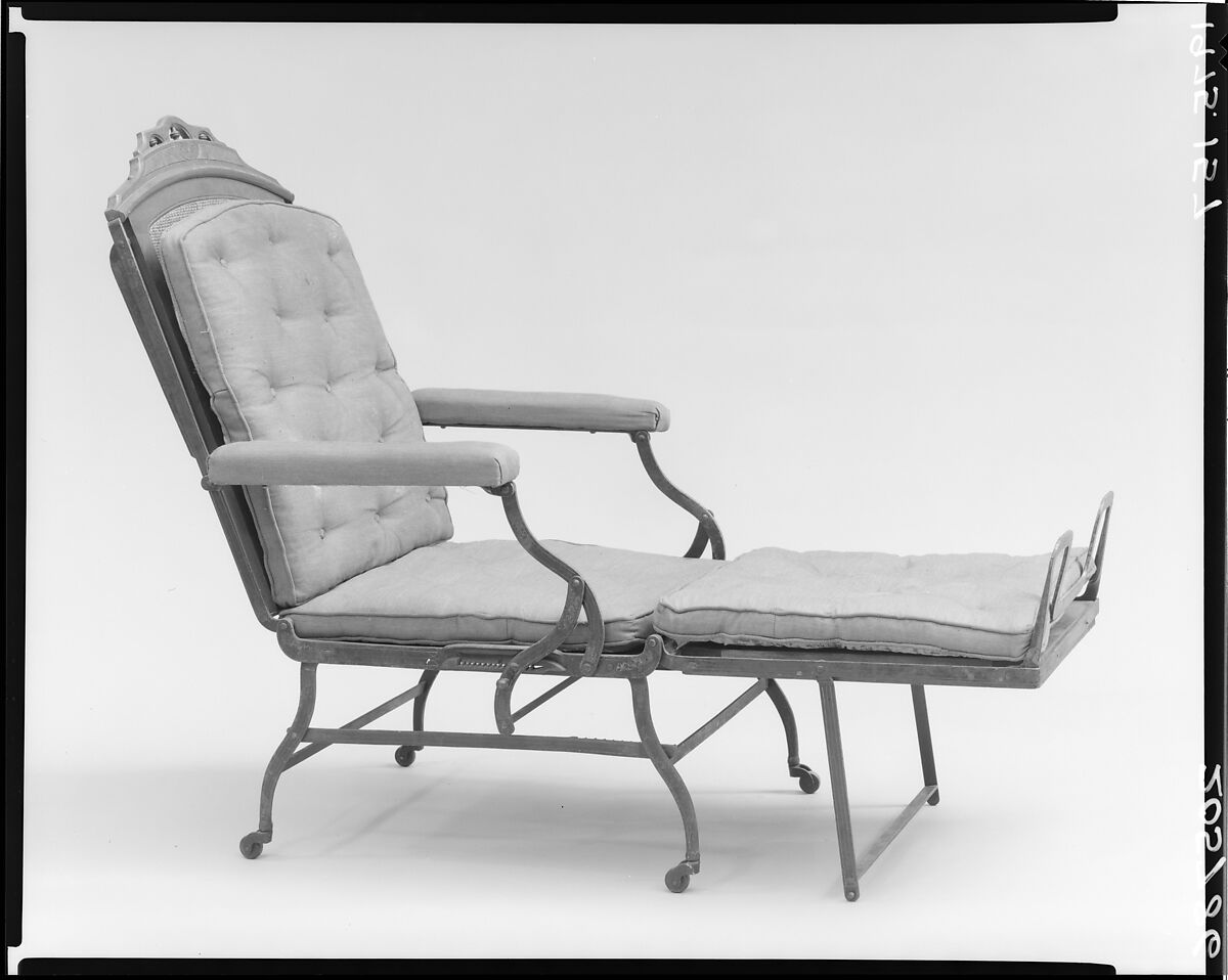 Folding Armchair, Marks Adjustable Folding Chair Company (1877–97), Walnut, metal, American