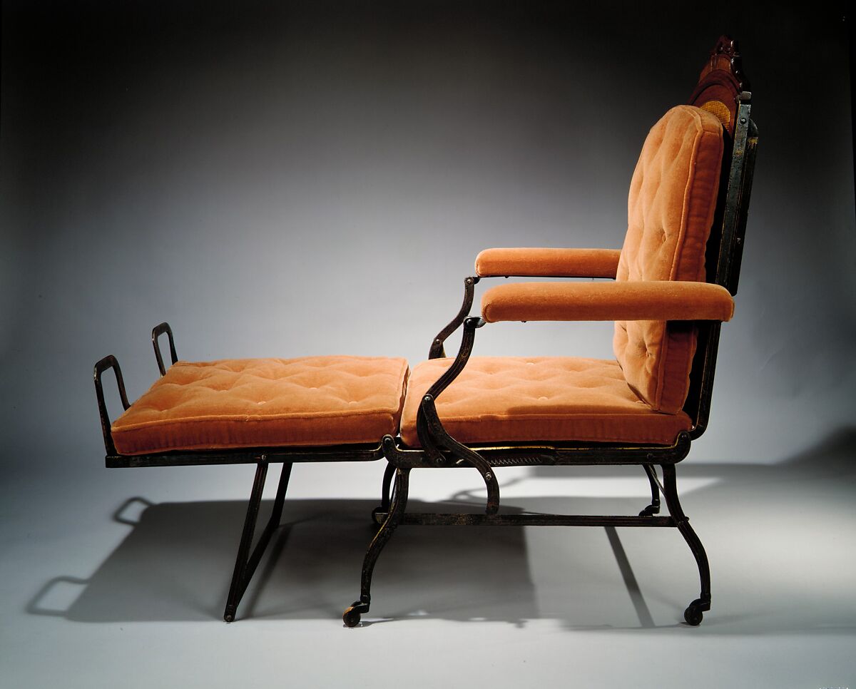 Folding Armchair, Marks Adjustable Folding Chair Company (1877–97), Walnut, metal, American 