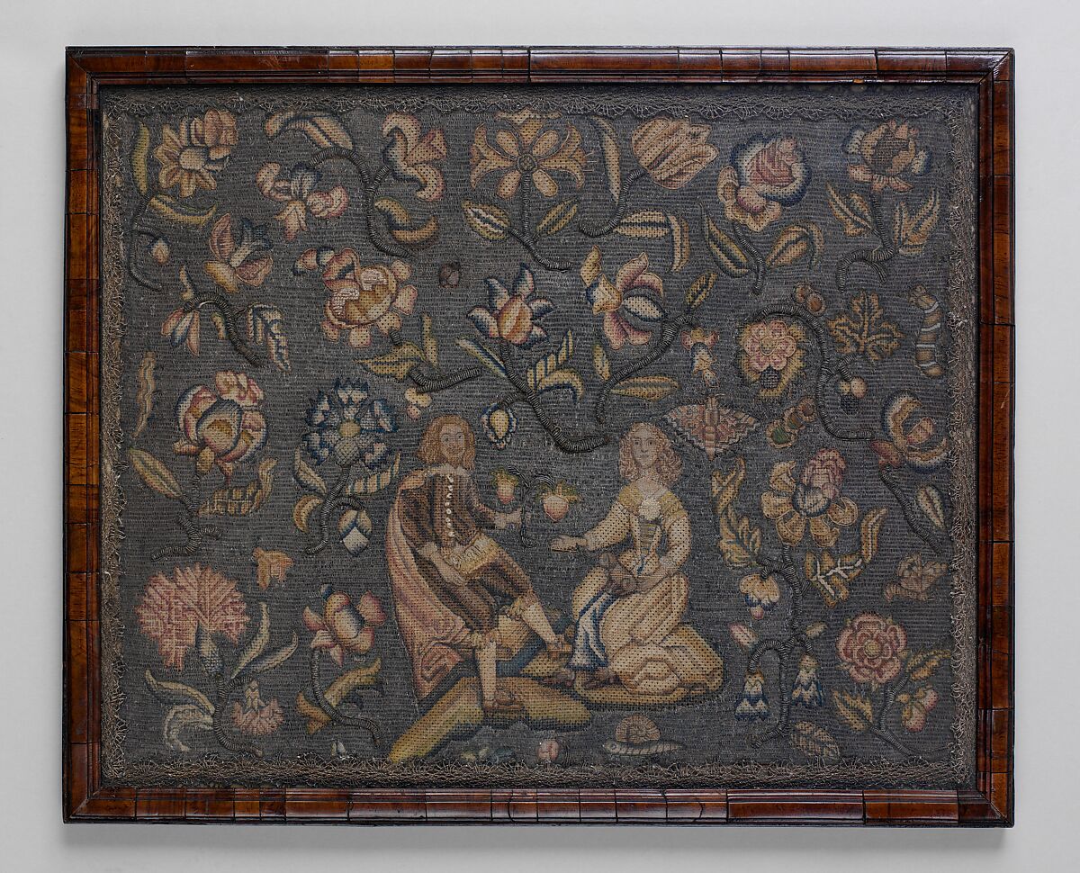 Embroidered picture, Wool, silk and metal thread on canvas, British