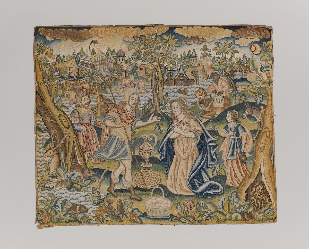 Abigail and David, Canvas worked with silk thread; tent and couching stitches, British 