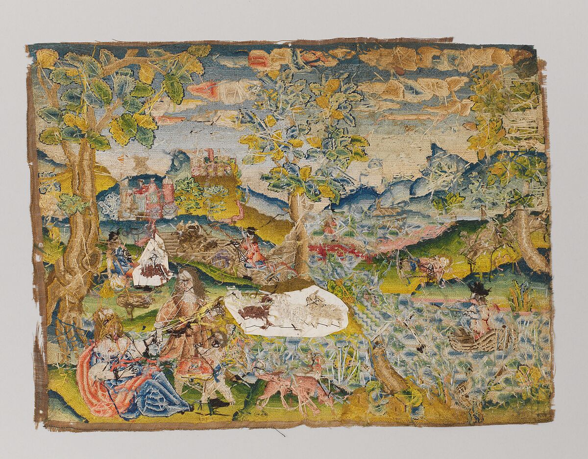 Abigail and David, Canvas worked with silk thread; tent and couching stitches, British