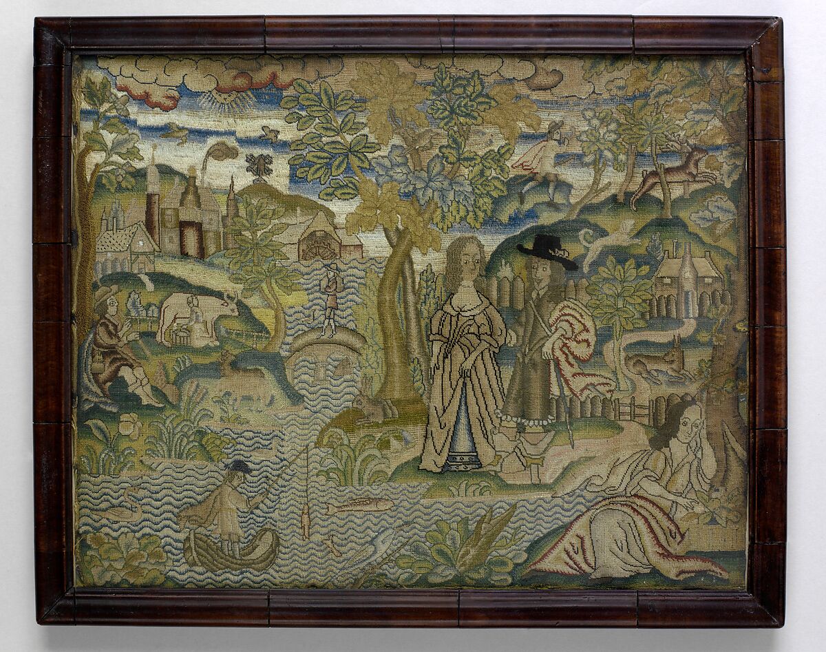 Embroidered picture, Silk on canvas, British 