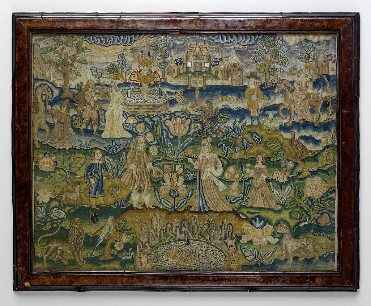 Eliezer and Rebecca, Silk and satin on canvas, British 