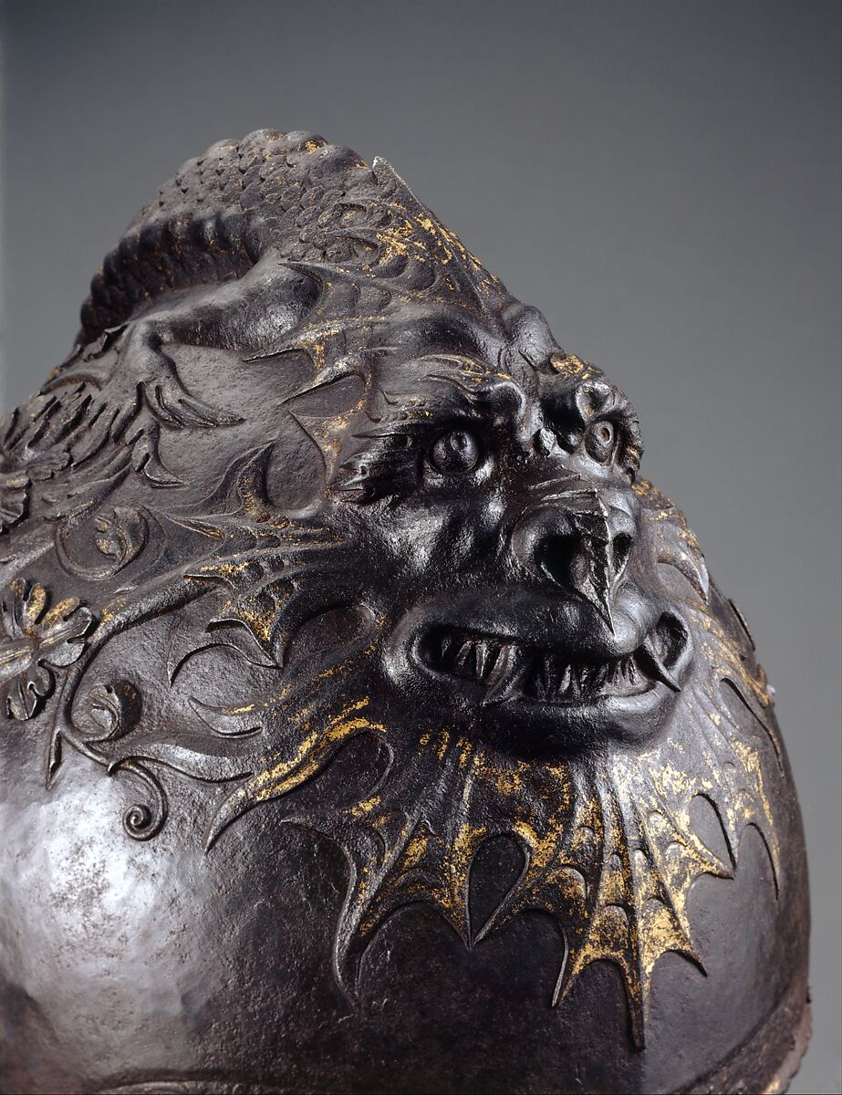 Close Helmet, Attributed to Giovan Paolo Negroli (Italian, Milan ca. 1513–1569), Steel, copper alloy, gold, Italian, Milan