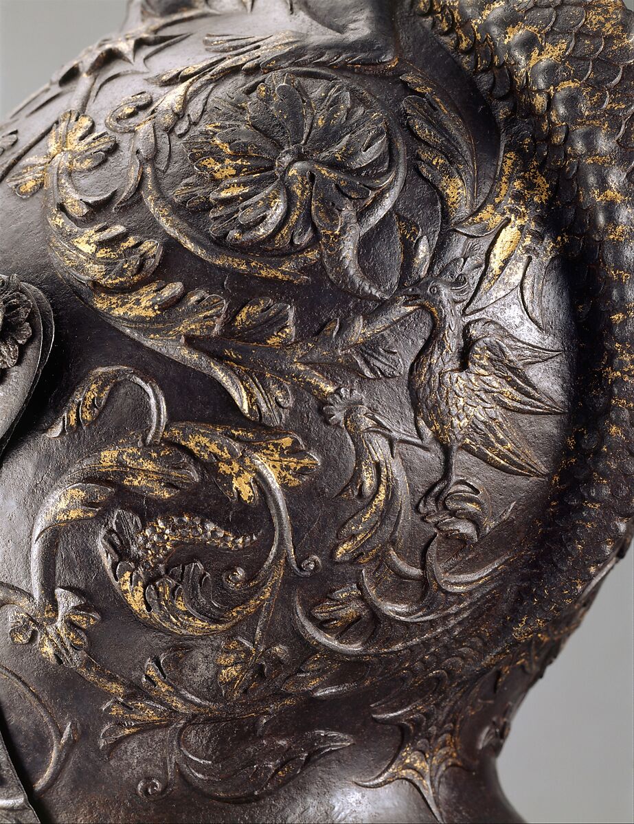 Close Helmet, Attributed to Giovan Paolo Negroli (Italian, Milan ca. 1513–1569), Steel, copper alloy, gold, Italian, Milan