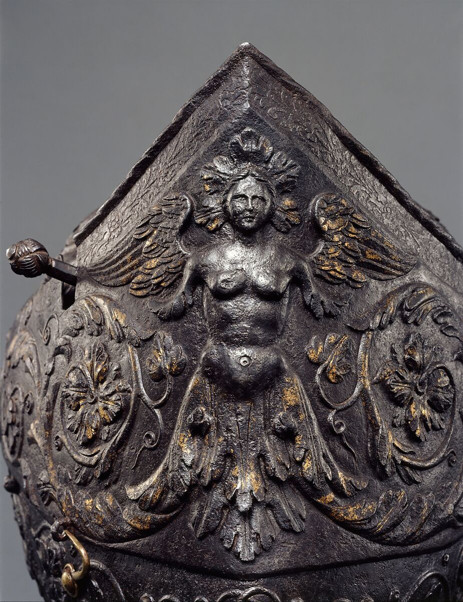 Close Helmet, Attributed to Giovan Paolo Negroli (Italian, Milan ca. 1513–1569), Steel, copper alloy, gold, Italian, Milan