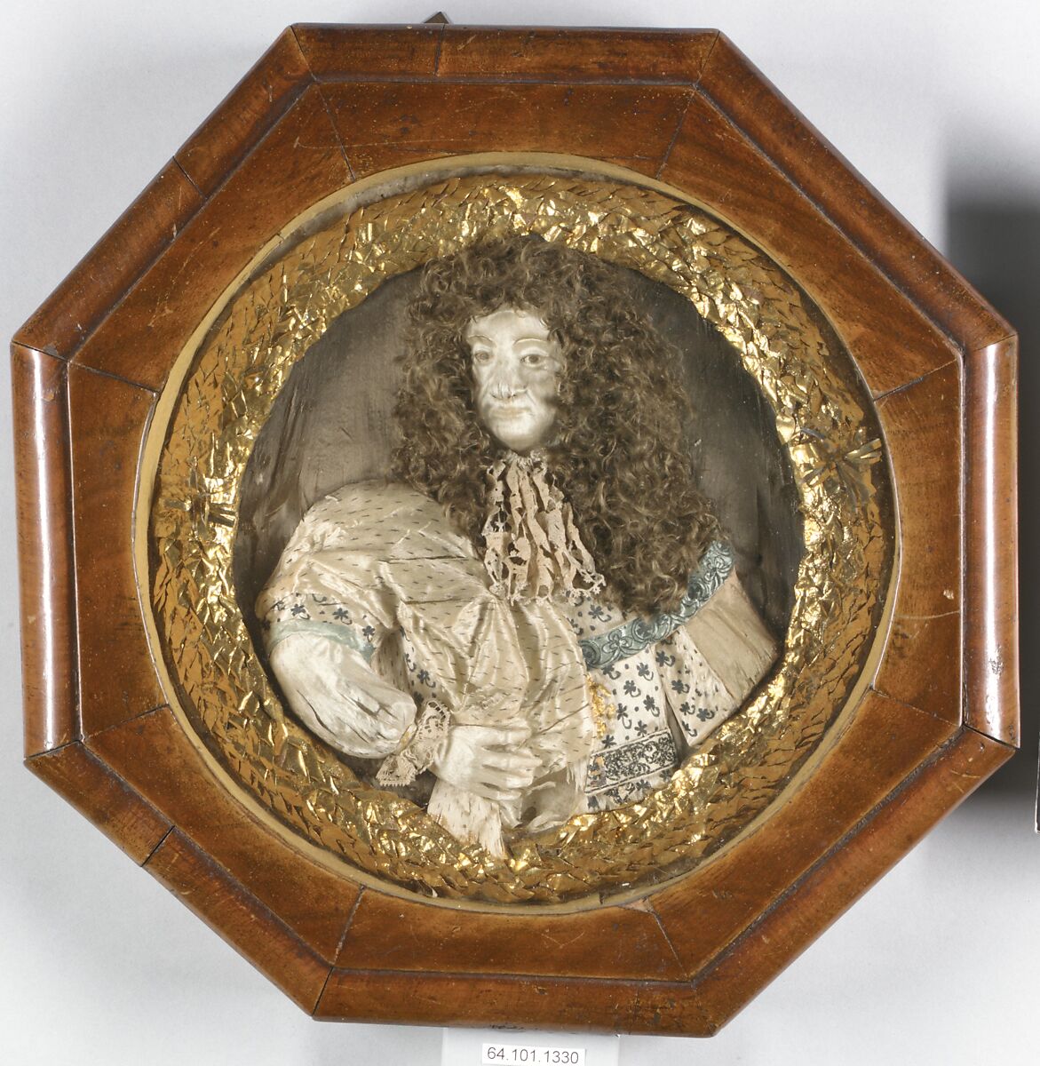 Portrait of Charles II in raised work embroidery, After a painting by John Baptist Gaspars (Flemish, Antwerp ca. 1620–1691 London), Silk, lace, metal foil on silk, British 