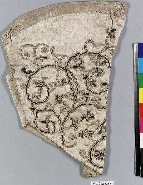 Pair of short dress sleeves, Silk and metal thread on satin, British