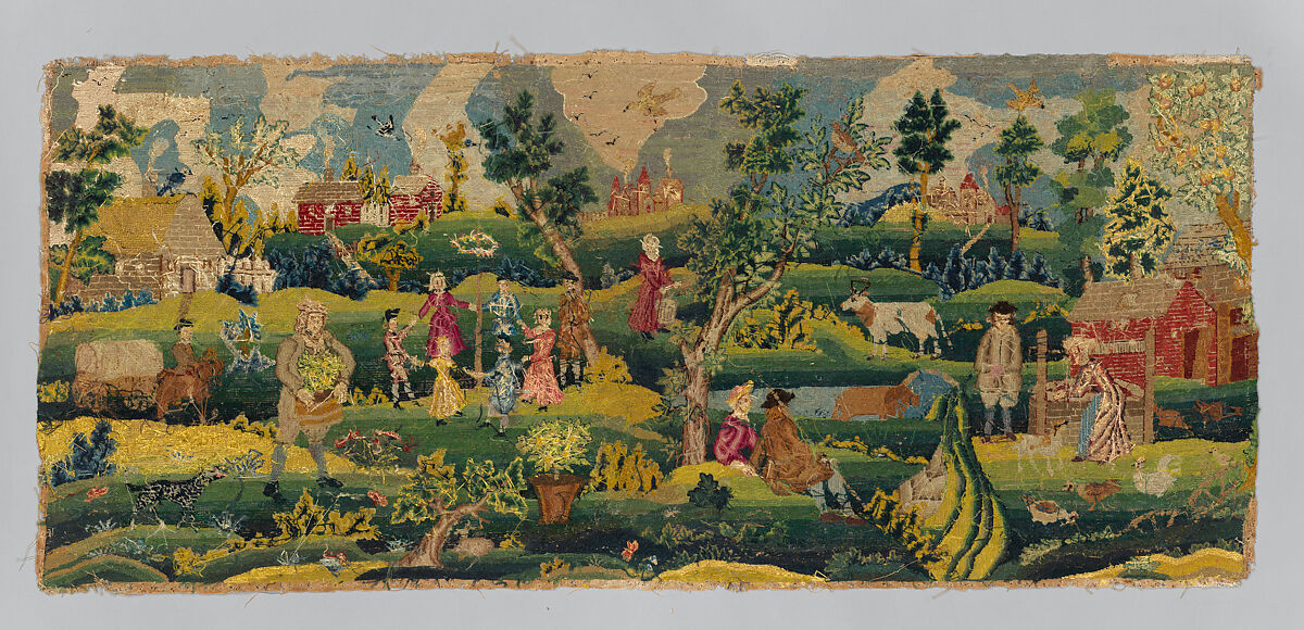 Needlework Picture with Maypole Scene, Silk and wool on canvas, British