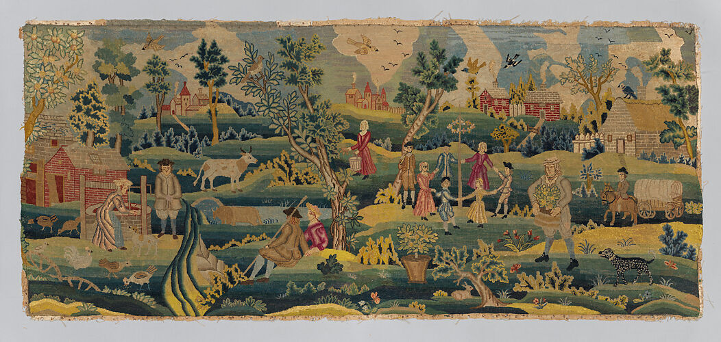 Embroidered picture with Maypole scene