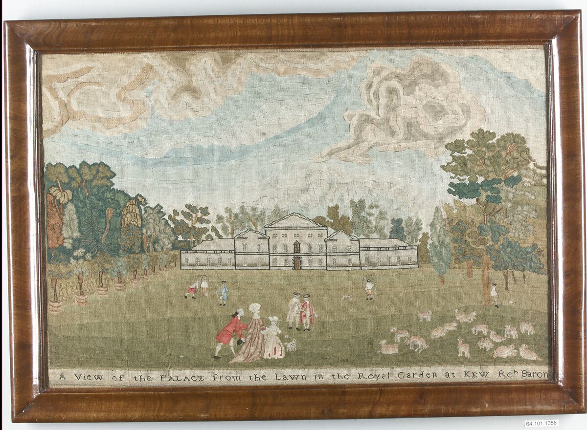 A View of the Palace from the Lawn in the Royal Garden at Kew, Silk, wool on canvas, British 