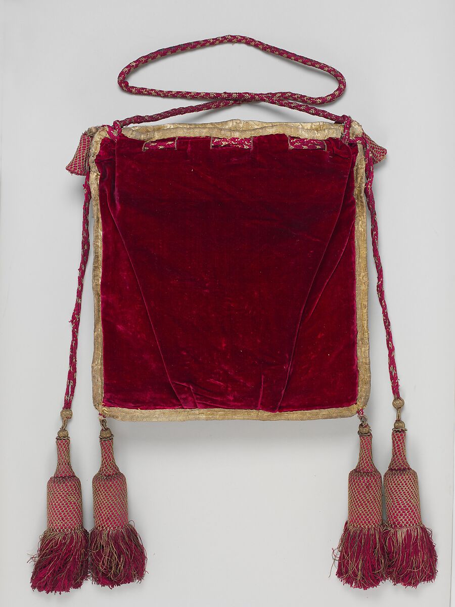 Burse, Pearls, garnets, silk and metal thread on velvet, British