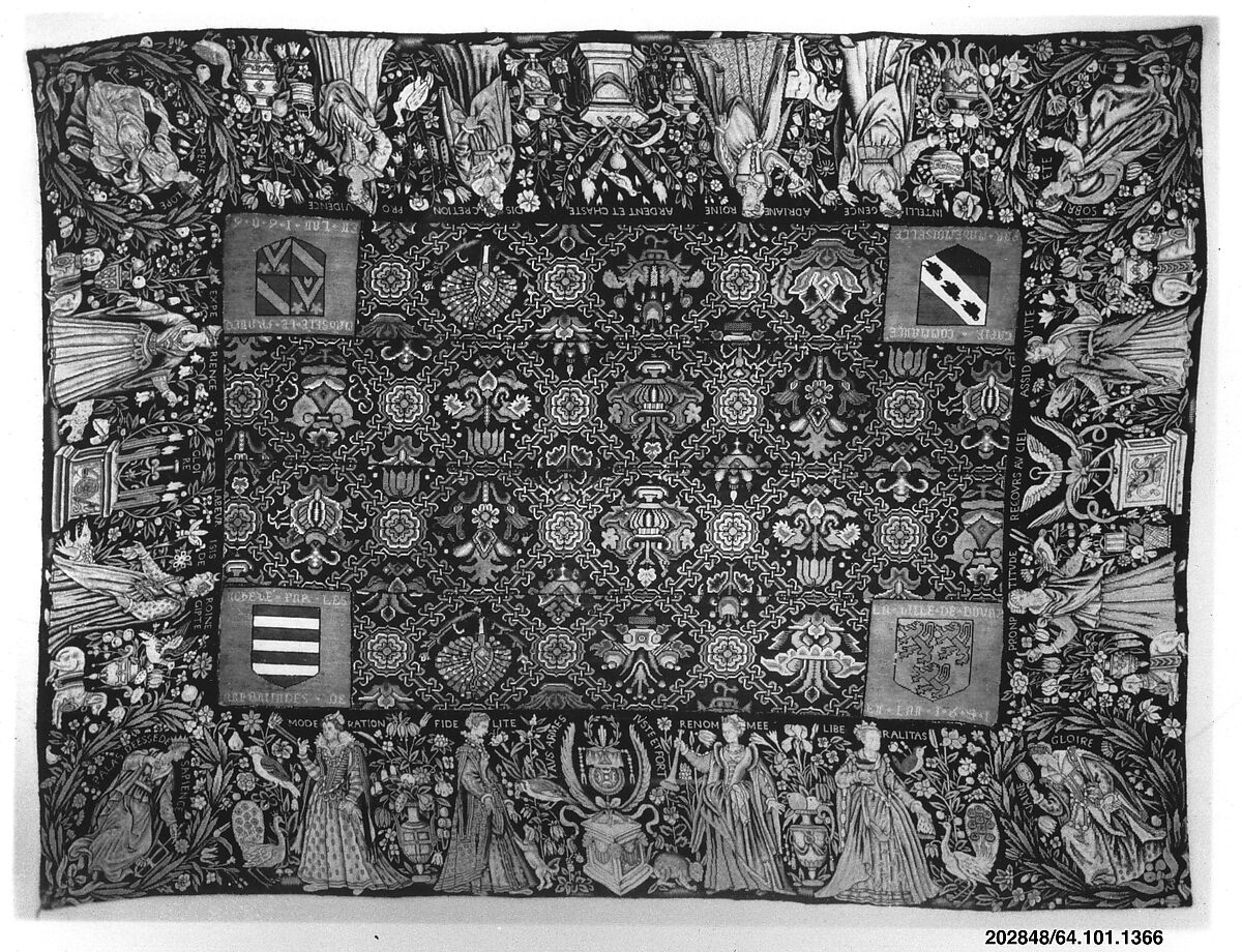 Table cover, Silk and wool on canvas, French