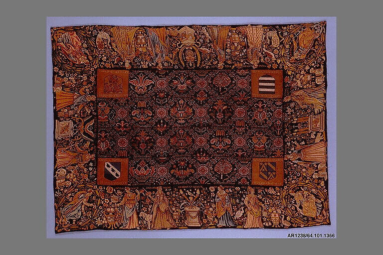 Table cover, Silk and wool on canvas, French 