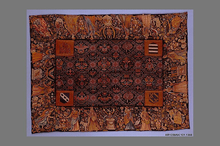 Table cover, Silk and wool on canvas, French 