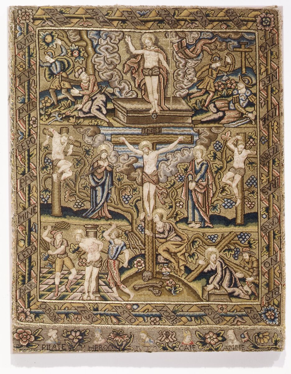 Scenes from the Passion of Christ, Silk and metal thread on canvas, French 
