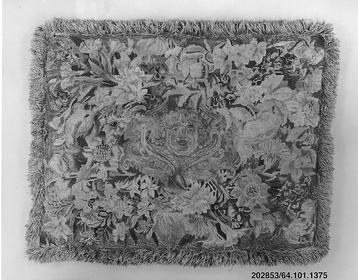 Cushion, Silk and metal thread on canvas, French 