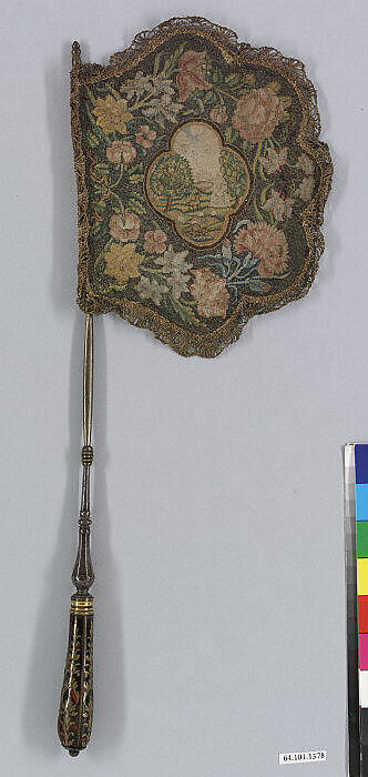 Hand screens, Silk and metal thread on canvas, French