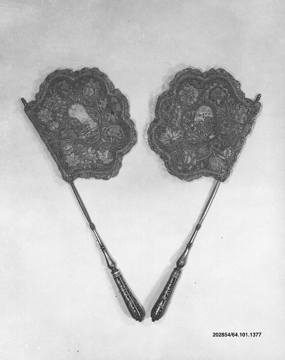 Hand screens, Silk and metal thread on canvas, French