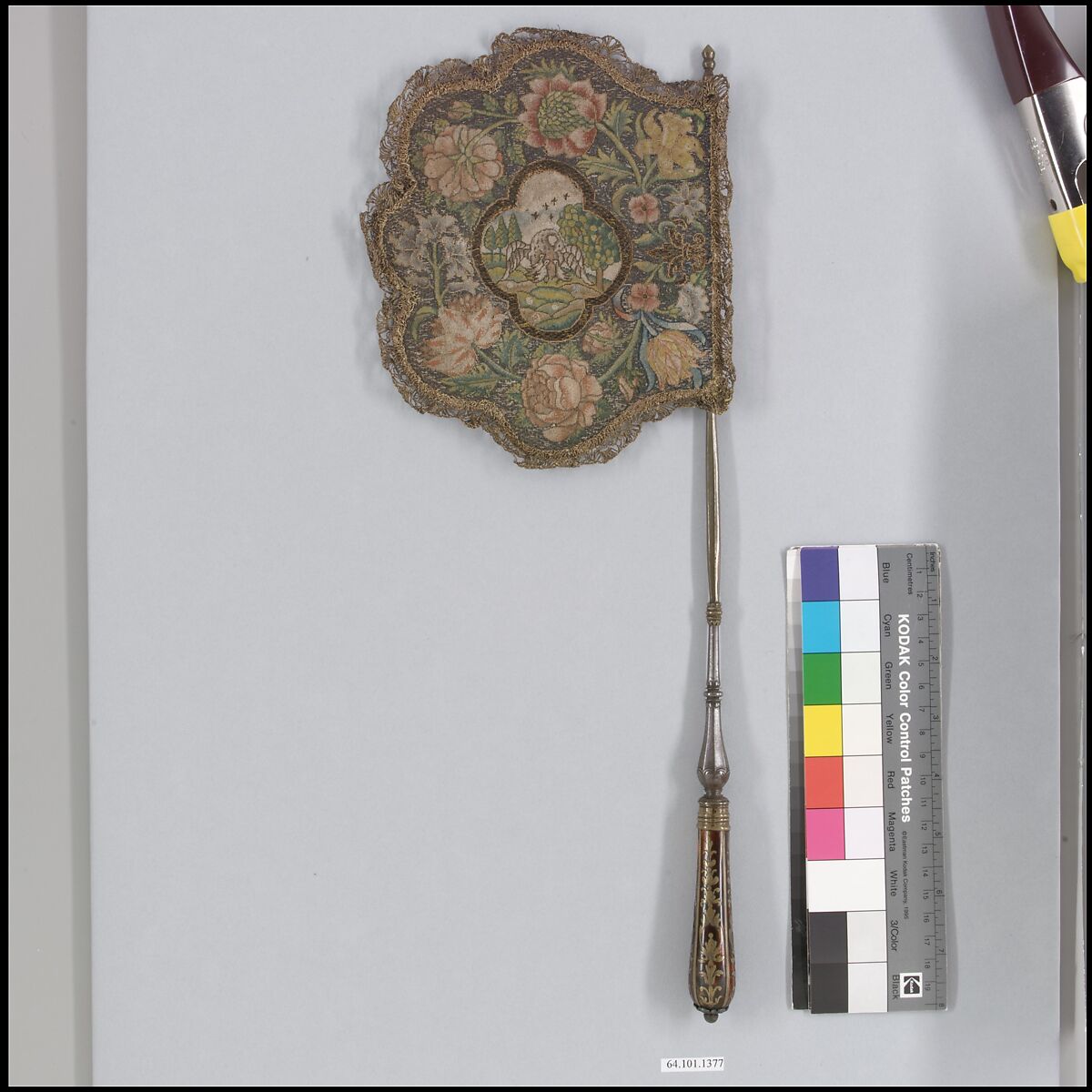 Hand screens, Silk and metal thread on canvas, French