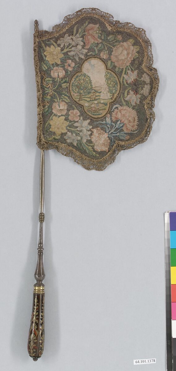 Hand screens, Silk and metal thread on canvas, French