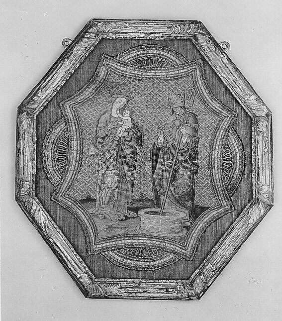 Appliqué from an orphrey, Silk, metal thread on canvas, Southern Netherlandish