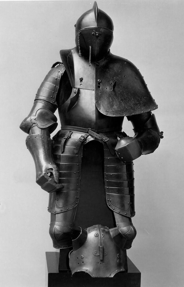Jousting Armor (Rennzeug) 
and Matching Half-Shaffron, Steel, leather, paint, German, probably Dresden or Annaberg