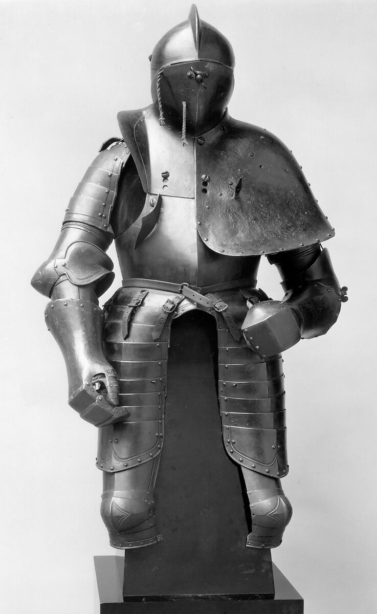 Jousting Armor (Rennzeug) 
and Matching Half-Shaffron, Steel, leather, paint, German, probably Dresden or Annaberg