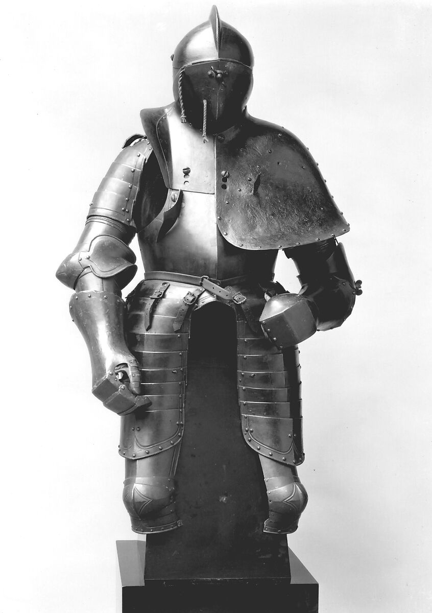 Jousting Armor (Rennzeug) 
and Matching Half-Shaffron, Steel, leather, paint, German, probably Dresden or Annaberg 