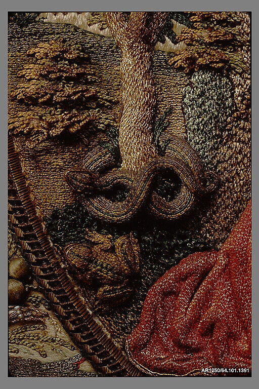 Penitent Saint Mary Magdalene in a Landscape, Silk, metal thread and pearls on silk, Flemish, Antwerp
