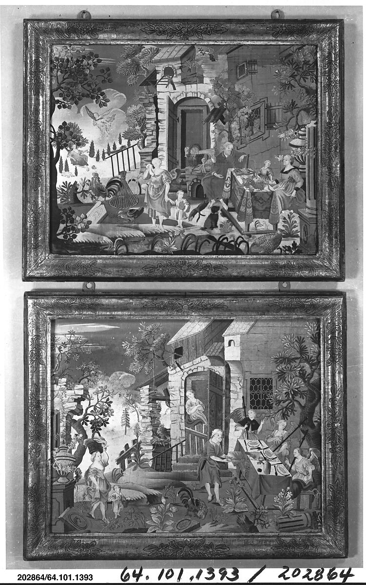 Collage picture with scenes from the story of Abraham, Paper, silk and isinglass, Austrian