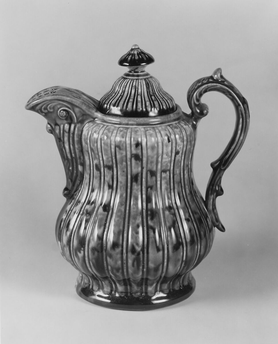 Covered ale pitcher, Lyman, Fenton &amp; Co. (1849–52), Earthenware, American