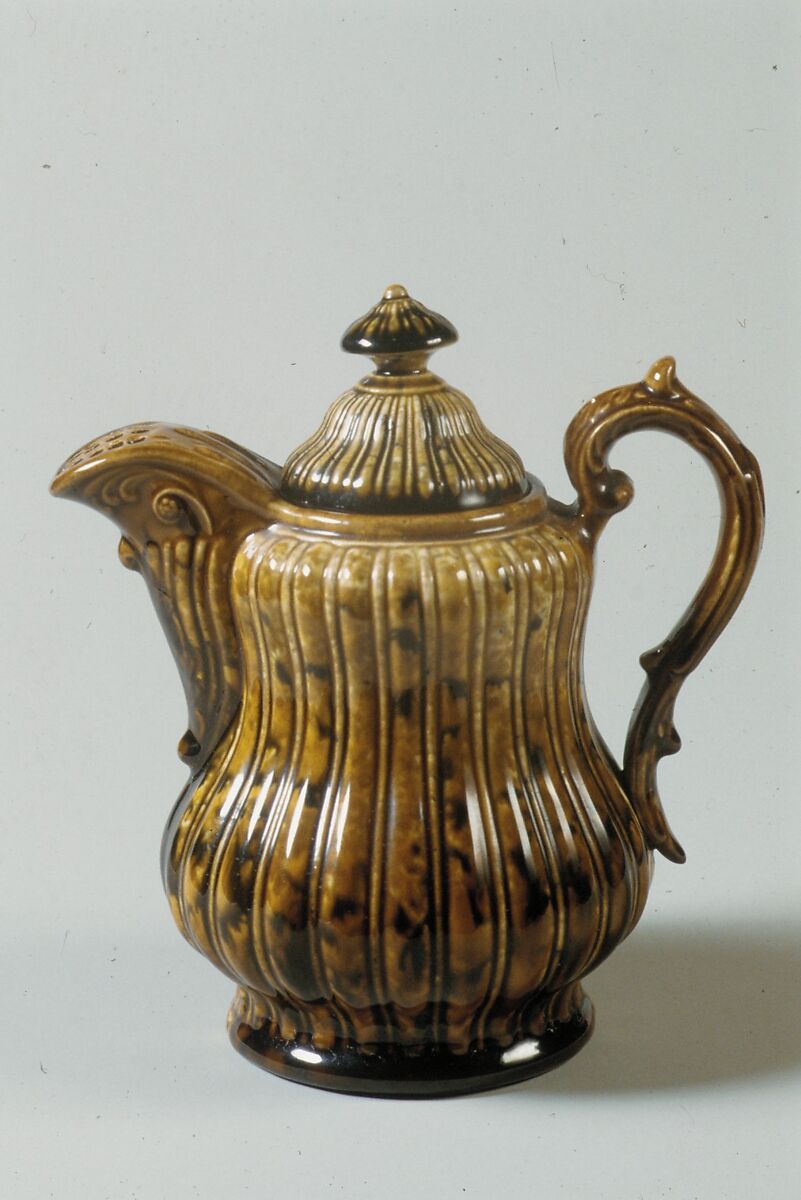 Covered ale pitcher, Lyman, Fenton &amp; Co. (1849–52), Earthenware, American