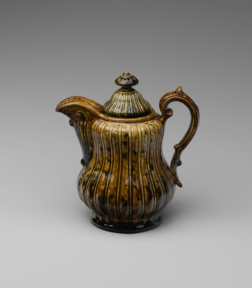 Covered ale pitcher, Lyman, Fenton &amp; Co. (1849–52), Earthenware, American 