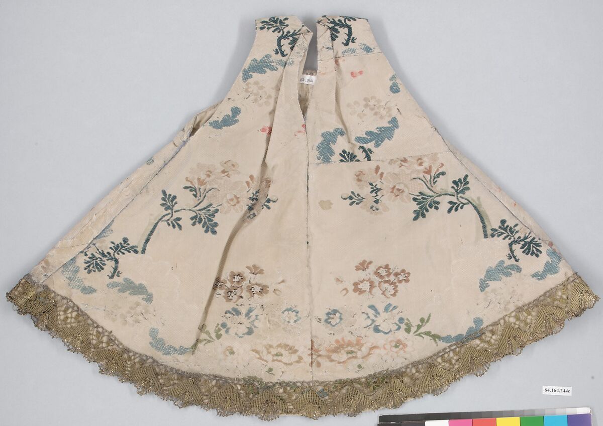 Dress for a statuette, Polychromed lead, glass; silver; silk and silver-gilt lace, Spanish